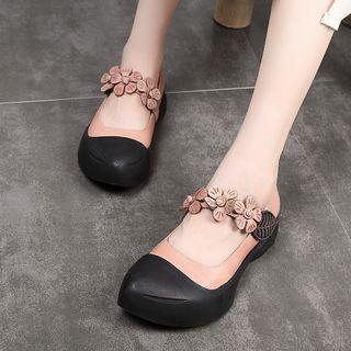 Genuine Leather Flower Strap Flats