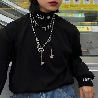 Turtleneck Embroidered Lettering Sweatshirt