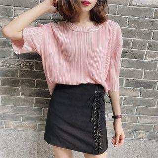Shirred Elbow-sleeve Top