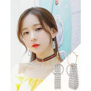 Double Hoop Metallic Ball Statement Earrings