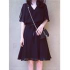 Plain Chiffon Elbow Sleeve Dress