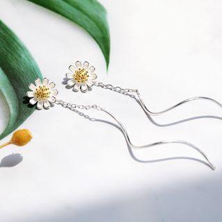 925 Sterling Silver Flower Dangle Earring 1 Pair - White - One Size