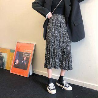 Print High-waist Midi Skirt Black - One Size
