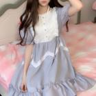 Color Block Lace Trim Short-sleeve A-line Dress