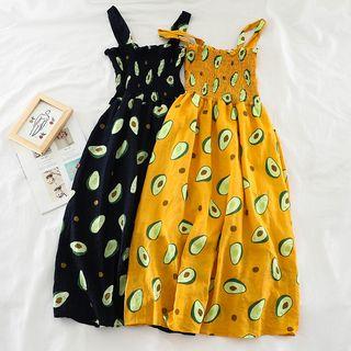 Sleeveless Avocado Print A-line Midi Dress