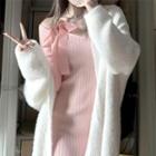 Long-sleeve Mini Dress / Fluffy Long Cardigan