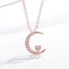 Rhinestone Moon & Heart Pendant Necklace Rose Gold - One Size