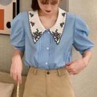 Short-sleeve Embroidered Shirt Blue - One Size