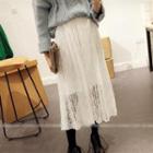 Pleated Lace Skirt White - One Size