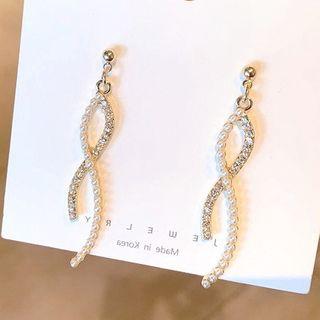 Rhinestone & Faux Pearl Fringe Earring 1 Pair - As Shown In Figure - One Size