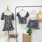Floral Print Puff-sleeve Swim Top / Swim Skirt / Swim Dress / Set