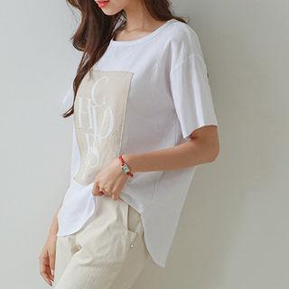 Round-neck Patch Linen Blend T-shirt
