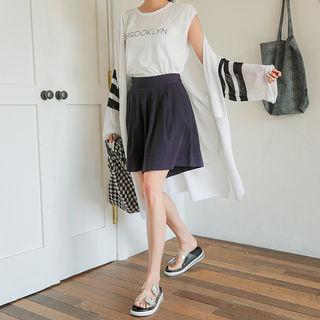 Flared Linen Blend Mini Skort