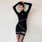 Turtleneck Cutout Knit Mini Bodycon Dress