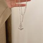 Anchor Rhinestone Pendant Necklace Silver - One Size