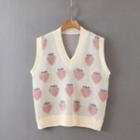 Printed Knit Vest Beige - One Size
