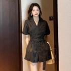 Short-sleeve Collar Striped Romper