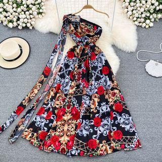 One Shoulder Floral A-line Maxi Dress