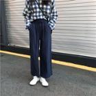 Plaid Long Sleeves Top / High-waist Wide-leg Pants
