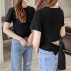 Short-sleeve Plain Crew-neck Bow-back T-shirt