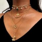 Faux Pearl Cross & Heart Pendant Layered Choker Necklace 2109 - Gold - One Size