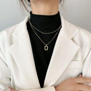 Rectangle Pendant Layered Necklace 1 Pc - Gold - One Size