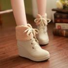 Cuffed Lace-up Wedged Boots