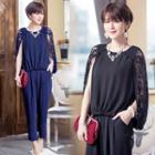 Set: Lace Panel Top + Cropped Harem Pants