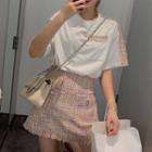 Set: Pocket Detail Short-sleeve T-shirt + Tweed A-line Skirt