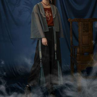 Horse Embroidered Camisole Top / Collared Jacket / Mesh Panel Wide-leg Pants
