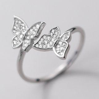 Butterfly Rhinestone Sterling Silver Ring S925 Silver - Silver - One Size