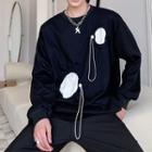 Patched Drawstring Oversized Sweatshirt