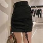 Buckled High-waist Drawstring Mini Fitted Skirt