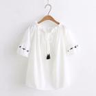 Off-shoulder Bird Print Blouse White - One Size