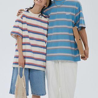 Short Sleeve Stripe Couple Matching Tee