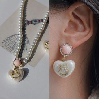 Numerical Rhinestone Faux Pearl Alloy Dangle Earring