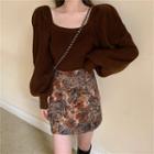Plain Sweater / Floral Mini A-line Skirt