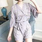 Applique 3/4 Sleeve Playsuit