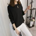 Cut Out Front Long Sleeve Beaded Knit Top