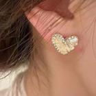 Rhinestone Heart Stud Earring 1 Pair - Beige - One Size