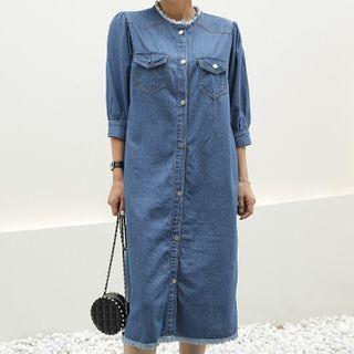 Fray-hem Denim Shirtdress
