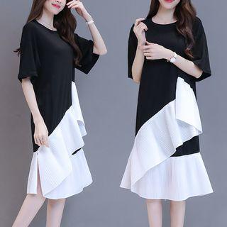 Asymmetric Elbow-sleeve T-shirt Dress
