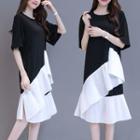 Asymmetric Elbow-sleeve T-shirt Dress