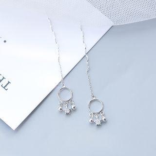 925 Sterling Silver Rhinestone Dream Catcher Dangle Earring 925 Silver - Thread Through Earrings - Silver - One Size