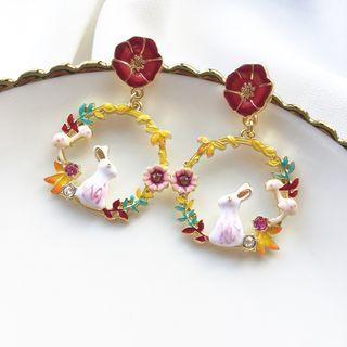 Floral Rabbit Hoop Earrings