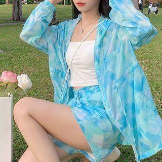 Set: Hooded Tie-dyed Zip Jacket + Shorts