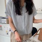 Short-sleeve Shirred Checked Shirt