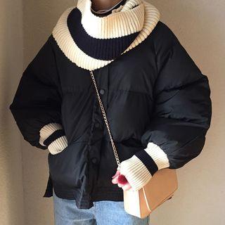 Padded Buttoned Coat / Scarf / Set