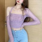 Square-neck Cold-shoulder Crop Top