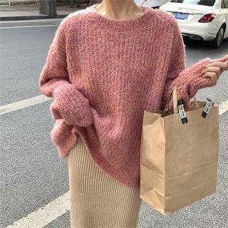 Plain Crew-neck Loose-fit Sweater / Slim-fit Knit Skirt